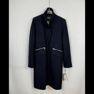 Karl Lagerfeld Paris Stand Collar Wool-Blend Coat Navy Size M